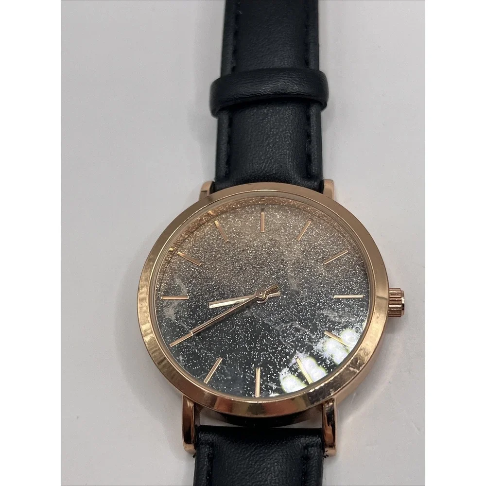 INC Women's Quartz‎ Watch Rose Gold Case Glitter Marble Dial- New Battery